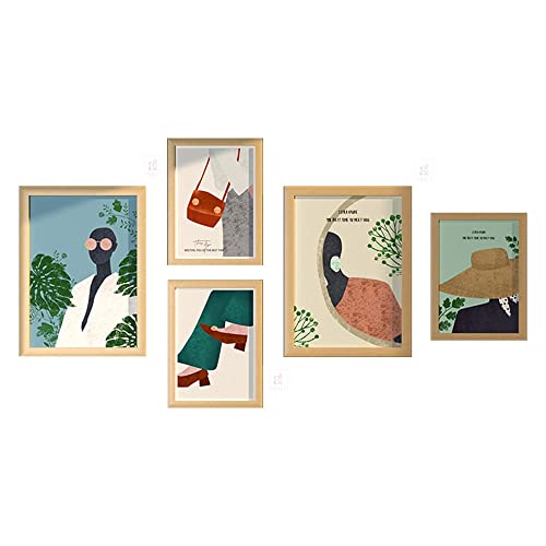 Image of PAINTINGMANTRA Wall Decor African Lady Set of 5 Framed Art Prints Gallery Paintings for Home, Bedroom, Living Room & Office (Size - 2-12 x 16 & 3-8 x 12 Inches)