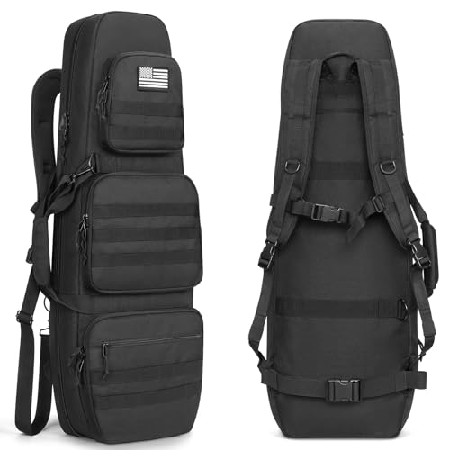 Trakiom 36' Soft Rifle Case Rifle Bag, Double Rifle Backpack, Long Gun Bag Gun Case with Lockable Zipper and Molle System for Hunting Shooting, Black