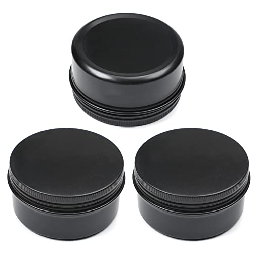 Image of Othmro 3pcs 2.7oz Metal Round Tins Aluminum Tin Cans Containers with Screw Lid, 68 * 35mm(DxH) Black tin cans for Salve, Spices, Lip Balm, Tea or Candies 80ml