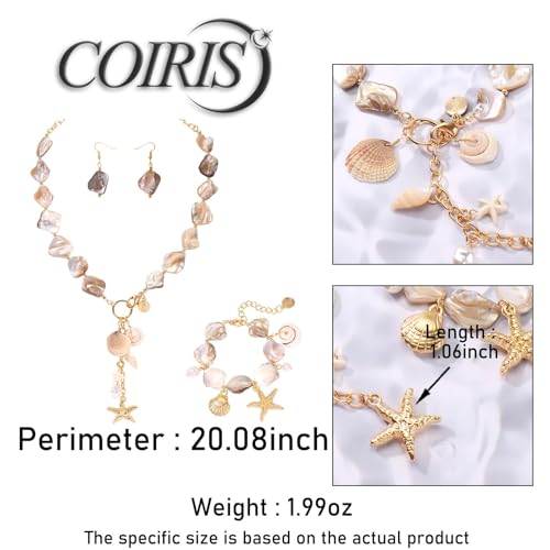 Image of Coiris Natural Seashell Choker Necklaces Earrings Jewelry Set for Women Starfish Shell Freshwater Pearl Collar Necklaces for Women Irregular Mother of Pearl Jewelry Set