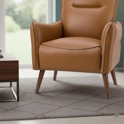 Image of Lakdi The Furniture Mid-Century Modern Faux Leather Accent Chair with Solid Wood Legs, Comfortable Upholstered Lounge Chair for Living Room | 5 Years Warranty | Free Assembly - 15185259