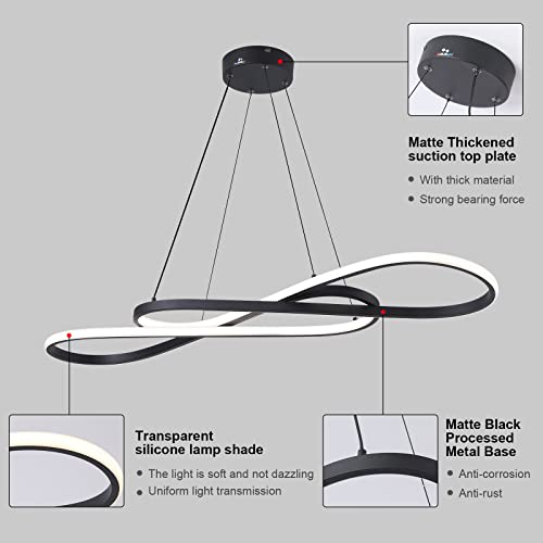 Modern LED dimmable Chandelier 45W Color Temperature 3000K-4000K-5000K Creative Design Suitable for Living Room Dining Room Kitchen Island Bedroom Foyer Note The Shape (Black, 40 Inch) - Image 4