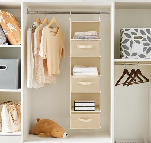 Image of MAX Houser 6 Tier Shelf Hanging Closet Organizer, Closet Hanging Shelf with 2 Sturdy Hooks for Storage, Foldable (Beige-D3)