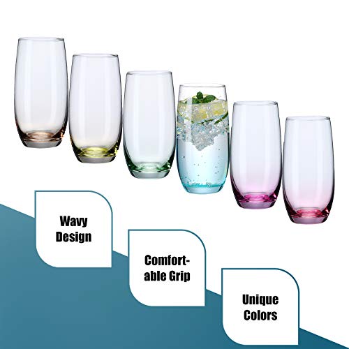 CUKBLESS Colored Highball Glasses Set of 6 [19 Oz] Cocktails Glass - Tall Drinking Glass Cups with Heavy Base - Tumblers For Water, Juice, Beer, and Collins Cups) - Thumbnail 5