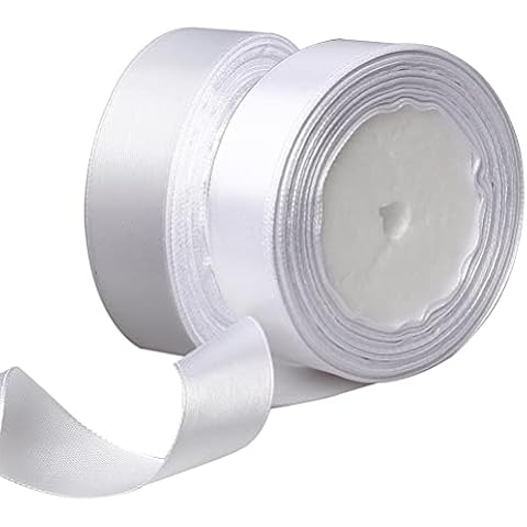 44m Satinband Weiß, 2 Rollen 25mm Geschenkverpackung Band Breit Dekoband Weiß Schleifenband Cover