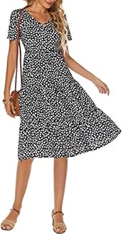 Berydress Women's Casual Summer Tiered Midi Dress 2025 Short Sleeve V-Neck Lo...