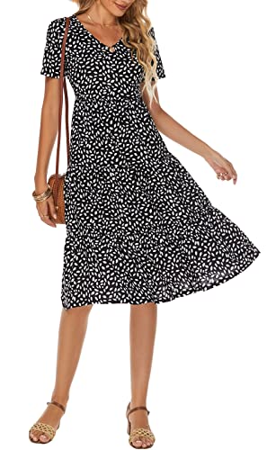Berydress Women's Casual Summer Tiered Midi Dress 2025 Short Sleeve V-Neck Loose Cotton Ruffle Babydoll Dress Boho Sundress4