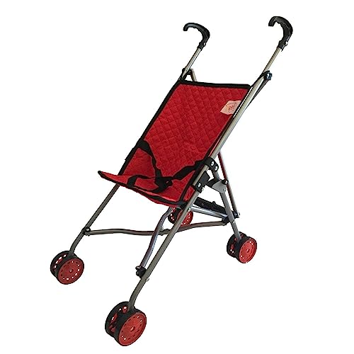 The New York Doll Collection Red Quilted Adorable First Dolls Buggy (Stroller) - Folds for Storage - Doll Pram - Gift for Toddlers - Doll Accessories