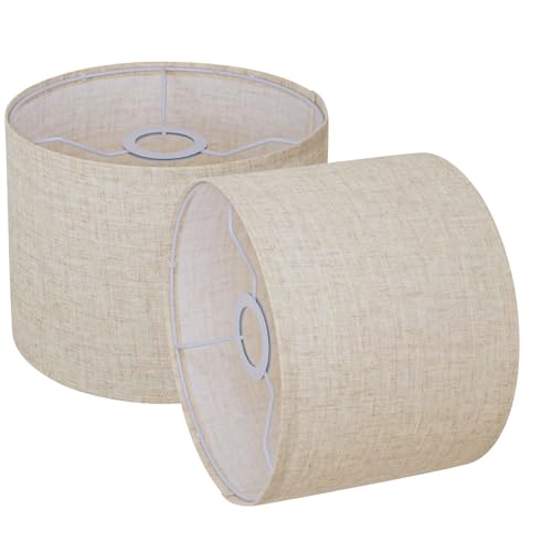 Small Lampshades Set of 2, Beige Linen Drum Lampshades, 8.66' Top x 8.66' Bottom x 7.87' High Lamp...