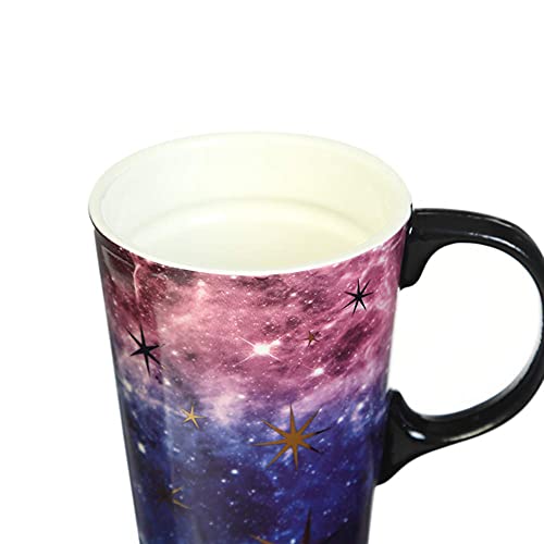 Topadorn Christmas Ceramic Travel Mug Coffee Cup 17 Oz, With Sealed Lid And Gift Box For Christmas Holiday, Purple Starry Sky #TOP4