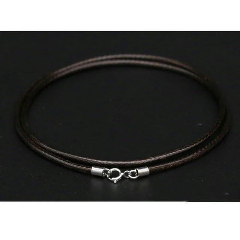 LNNSHX Woskowany sznurek do naszyjnika, srebrna sprzączka ze srebra próby 925 Czarny skórzany sznur Woskowa lina Link Choker łańcuszek Naszyjnik Męska biżuteria (czarny 1,5 mm, 40 cm)