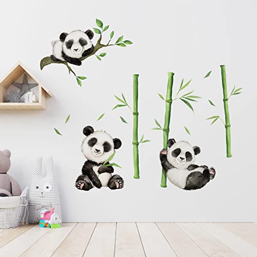 Mfault Panda With Bamboo Wall Decals Stickers, Cute Animal On Branch Nursery Decorations Baby Boys Girls Bedroom Playroom Art, Cartoon Neutral Toddlers Kids Room Decor Gifts #TOP2