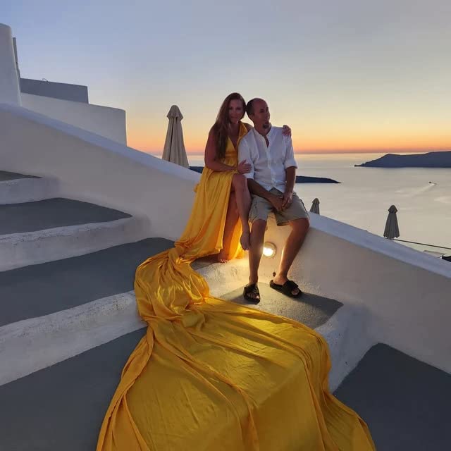 Long Flying Train Photoshoot Dress | Flowy Satin Santorini Flying Maxi Photography Baby Shower Dress for Women| Long Satin2