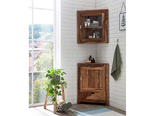 Woodkings Eckschrank Set Lagos 60x80x32 cm | Unterschrank und Hängeschrank Massivholz Palisander | Schrankset Bad Flur Gäste WC | Ecklösung platzsparend handgefertigt rustikal