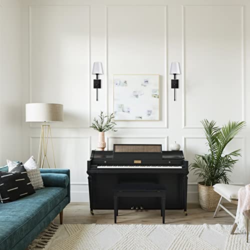 Passica Decor Wall Sconces Set Of Two 2 Pack Modern Matt Black With Vertical Rod And White Fabric Flared Shade,Versatile Used In Bathroom Stairway Fireplace Living Room Bedroom Farmhouse Nightstands #TOP7