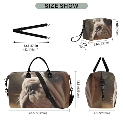 Large Travel Duffel Bag, Bulldog Close Up Sports Tote Gym Bag, Shoulder Weekender Overnight Bag for Women Men, Carry On Luggage with Toiletry Bags3