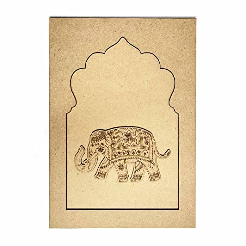 Image of ADIKALA Jharokha With Elephant Righ Side Face MDF Engraved Design Wall Plate Base for DIY Craft-Set Of 2