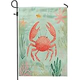 Banderas de jardín de cangrejo costero de dibujos animados de 12 x 18 pulgadas de doble cara para exteriores, bonitas estrellas de mar de coral para niños, banderas de arpillera estándar para césped