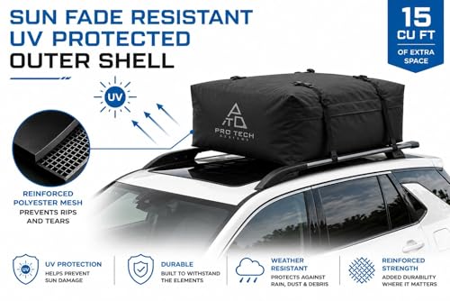 Voyager 15 Waterproof Rooftop Cargo Carrier Bag, 15 Cubic Feet Vehicle Roof Storage with Straps & Door Hooks, Weatherproof Car Top Carrier for SUVs, Vans, RVs & Trucks, 42" x 34" x 18" by Pro Tech Designs - Image 9