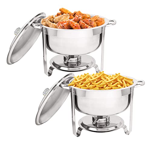 Kweetle 2 Packs Stainless Steel Chafing Dish Buffet Set, 5Qt Round Chafers And Buffet Warmers Sets With Water Pan, Food Pan, Fuel Holder And Lid (Silver) #TOP15