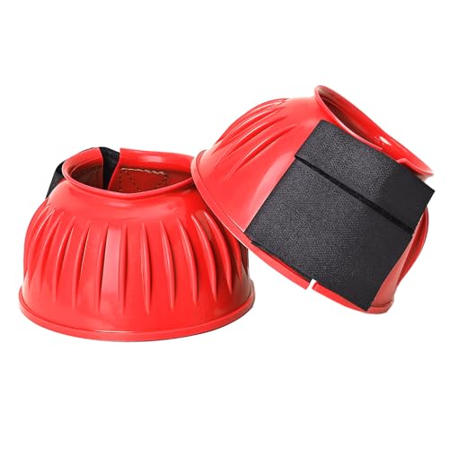 Image of HILASON Western Horse Rubber PVC Ribbed Double Hook and Loop Bell Boots Training Protective Shock Absorbing Leg