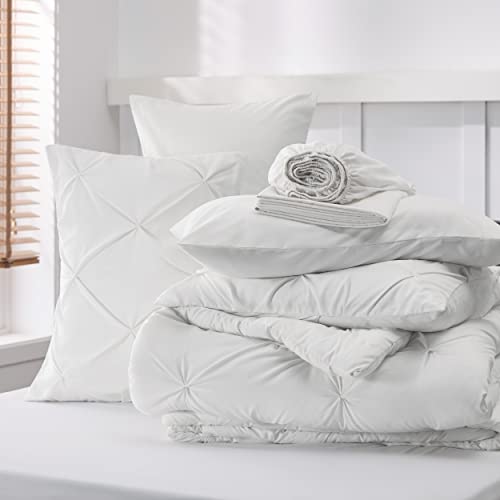 Bedsure Twin/Twin Xl Comforter Set With Sheets - 5 Pieces Twin Bedding Sets, Pinch Pleat White Twin Bed In A Bag With Comforter, Sheets, Pillowcase & Sham, Kids Bedding Set #TOP6