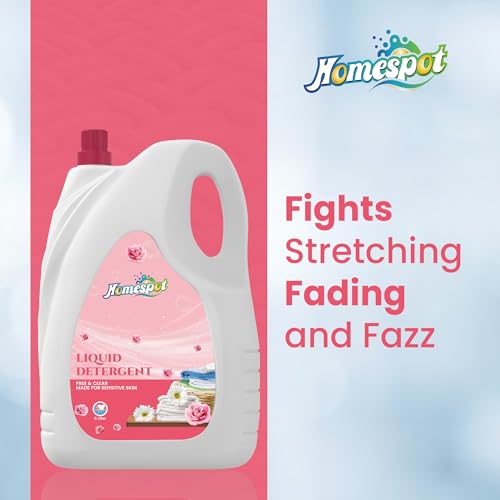 Image of HOMESPOT liquid detergent, top load front load, detergent liquid for washing machine - balanced PH, Non-toxic (5 Liter, Rose)