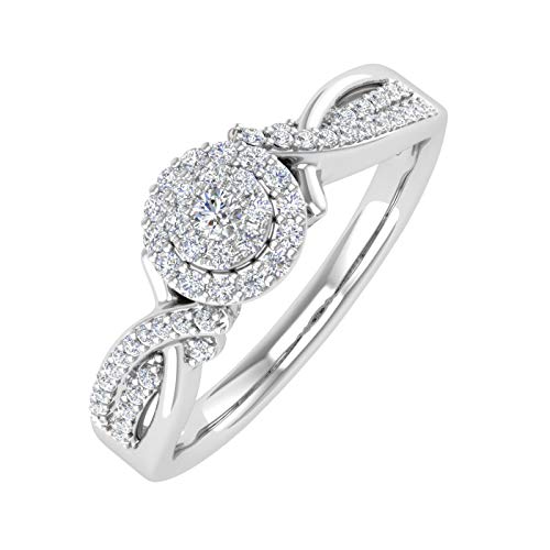 FINEROCK 1/4 Carat Round Diamond Engagement Ring in 10K Gold