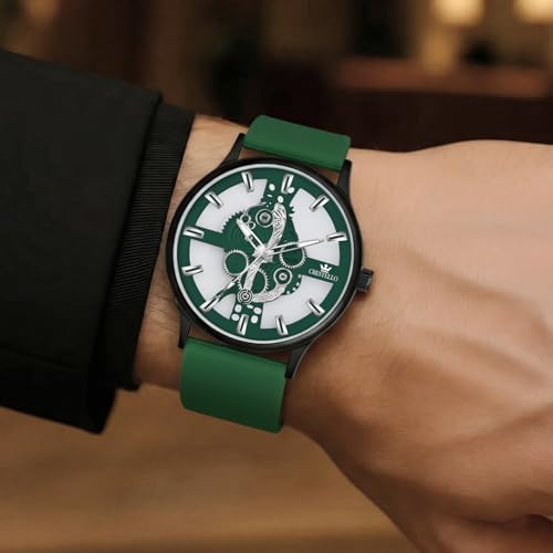 Image of CRESTELLO Silicone Strap Analog Wrist Watch for Men (Black /Blue /Green /Brown /Grey) | 1 Year Warranty* | CR-BK254