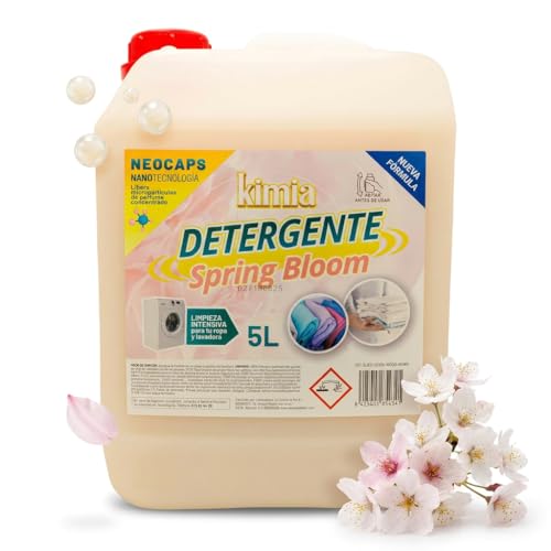 KIMIA - Detergente para Ropa Spring Bloom PoweMax 5L | con Microcápsulas Perfumantes | Quitamanchas | Ropa Blanca y de Color | Fragancia Intensa | Para Todo Tipo de Tejidos | Limpieza Profunda