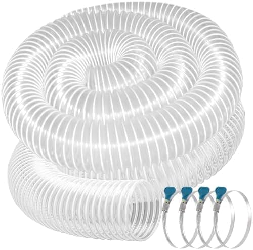 PVC Dust Collection Hose 4' x 20', Heavy Clear PVC Fume Hose Puncture Resistant with Carbon Steel Wire Coil for Woodworking, Workshops, Dust Collection Systems