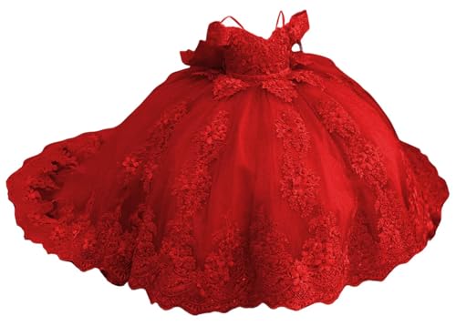 Off Shoulder 3D Flower Girl Dresses with Bow for Wedding Lace Kids First Communion Dress Puffy Tulle Girls Ball Gown
