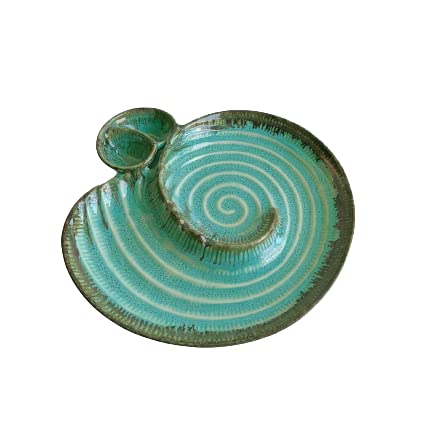 Lets Catch Upp 'Shell Platter' Ceramic Platter, Snacks Platter, Starter Plates for Serving, Microwave and Dishwasher Handles, Ocean Blue Color, Width 11 inch, Pack of 1