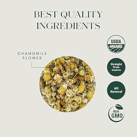 Luxmi Estates Pure Chamomile Tea, 25 Tea Bags (50g, 1.76oz) | USDA Organic Single-Ingredient Whole Chamomile Flowers | Caffeine-Free Calming Herbal Infusion for Sleep, Vegan & Non-GMO