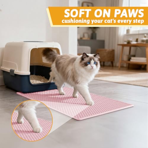 Image of Pieviev Cat Litter Mat Double Layer Waterproof Urine Proof Trapping Mat 1 Pack (Pink, 24x15 Inch (Pack of 1))
