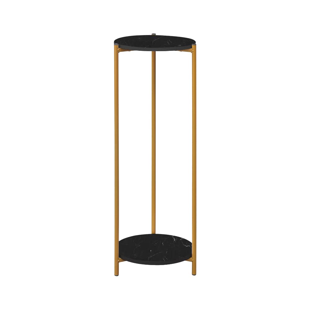 PCGAGA Corner Table, 90cm Tall Table, Plant Stand Cake Stand, Corner Stand Tall Side Table End Table for Living Room (Black Marble-Like, 2 shelves, Round)
