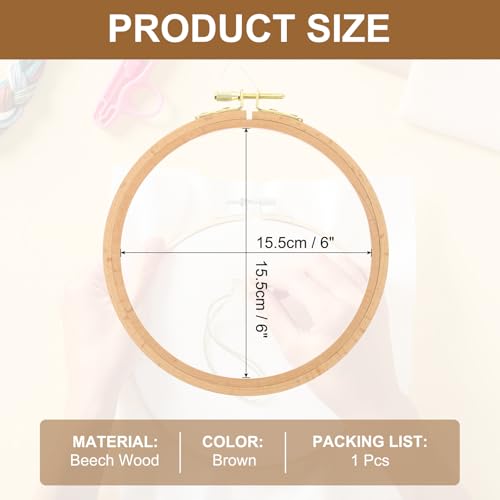 Image of PATIKIL 6 Inch Beech Wood Embroidery Hoops, Circle Cross Stitch Hoop Frames Embroidery Hoop Ring with Adjustment Brass Screw for Sewing, Needlework, DIY Craft Decoration
