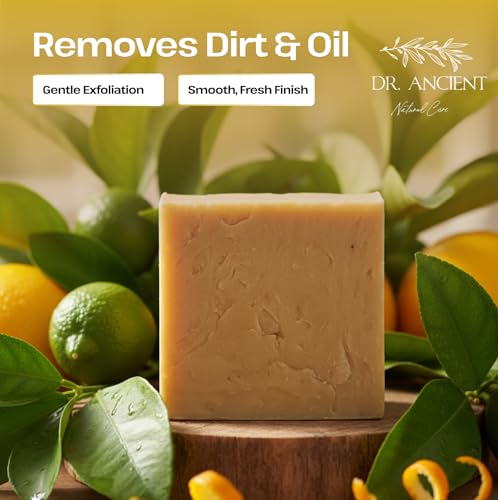 Image of Dr.Ancient Citrus Soap Bar, Organic Soap Bars Handcrafted the Traditional Way, Natural Chemical-Free, Vegan, Used for Face Wash, Body Wash, and Hand Cleansing, Refreshing, Exfoliating