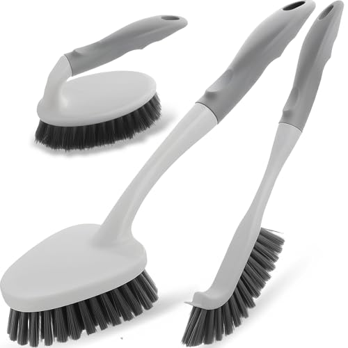 3 Pack Heavy Duty Scrub Brush Set for Household Use, Long Scrub Brush, Handheld Scrub Brush, and...