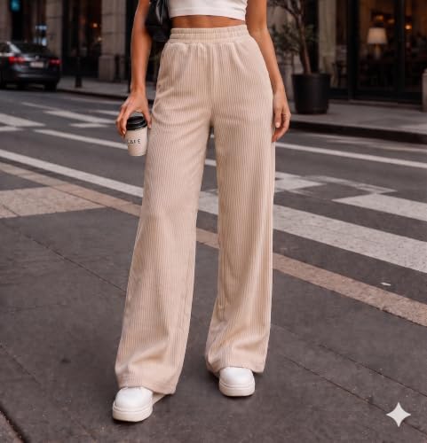 Image of Prenuem Women's High Waist Flared Korean Trousers, Trendy Casual Wear for Daily & Travel Use (Available in Plus Size)