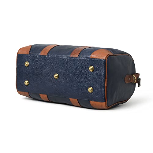 Adyan Leather Duffle Weekender Bag 18" for Men Women Handmade Soft Leather Overnight Weekend Travel Duffle Bags for Gym Sports (18 Inch, Navy Blue)3