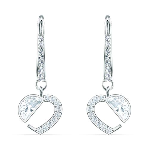 SWAROVSKI Hear Heart Drop Earrings, Heart Hanging Earrings with White Crystals in a Rhodium Plated Setting with Leverback Closure, an Amazon Exclusive