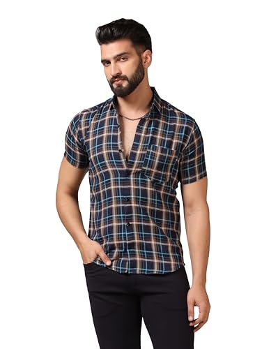 Image of TOPLOT Men's Regular Fit Casual Shirt Checks Design with Spread Collar & Half Sleeves