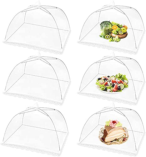 KASTWAVE Mesh Food Covers Outdoor Pop-Up Food Tents(6 Pack) for Picnics/Grill/Party Outside Food Umbrella 100% Protection from Flies Reusable and Collapsible Net Cover 17×17 Inch