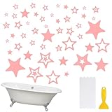 HOMMDECO Rutschfeste Badewannen-Aufkleber, 6 Stück, rosa Sterne, Badewannen-Aufkleber mit Schaber für Badewanne, Treppe, Dusche, Boden
