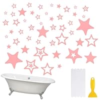 HOMMDECO Rutschfeste Badewannen-Aufkleber, 6 Stück, rosa Sterne, Badewannen-Aufkleber mit Schaber für Badewanne, Treppe, Dusche, Boden