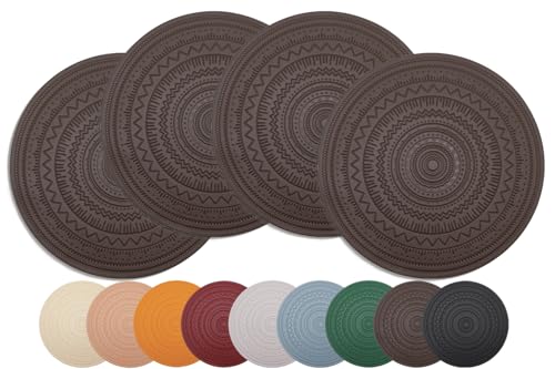 Bxzandya 15" Round Plastic Placemats Set of 4, Faux Leather Table Mats