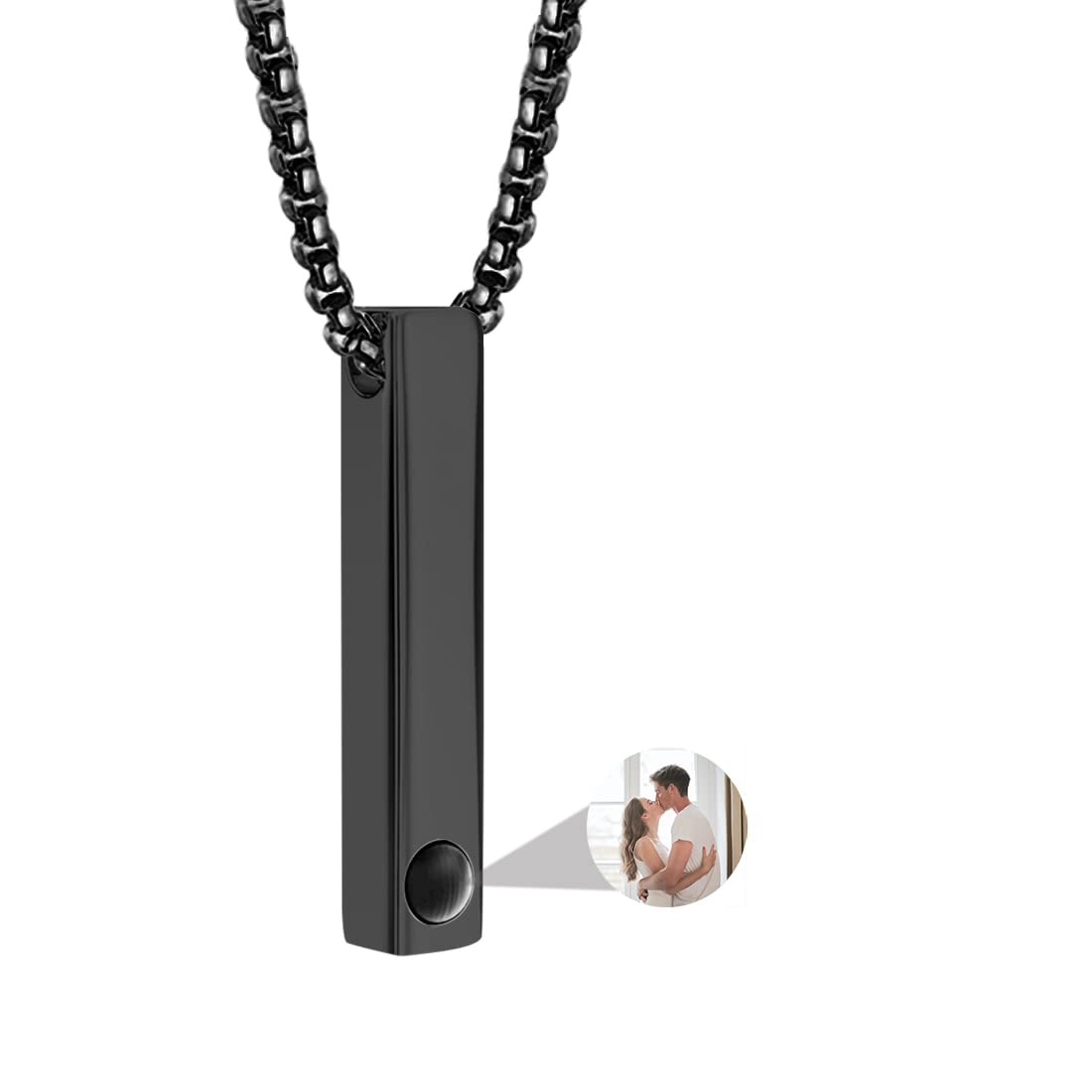 RWQDZOMCollar de proyección de fotos personalizado, collar de barra de imagen personalizada, colgante de nombre grabado, collar I Love You, 100 idiomas, joyería para hombres