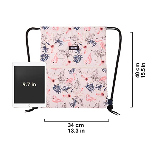 Image of WANDF Drawstring Backpack, Gym Sackpack for Sports (Flamingo) | Water-Resistant, Shopping, Yoga, Travel, Beach, Daily Carry