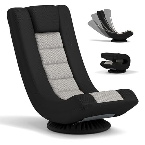 COSTWAY Fauteuil Gaming, Fauteuil de Sol Pliable, Chaise Gaming Pivotant à 360° avec Dossier Réglable, Canapé de Sol, Cadre en Métal Robuste, pour...